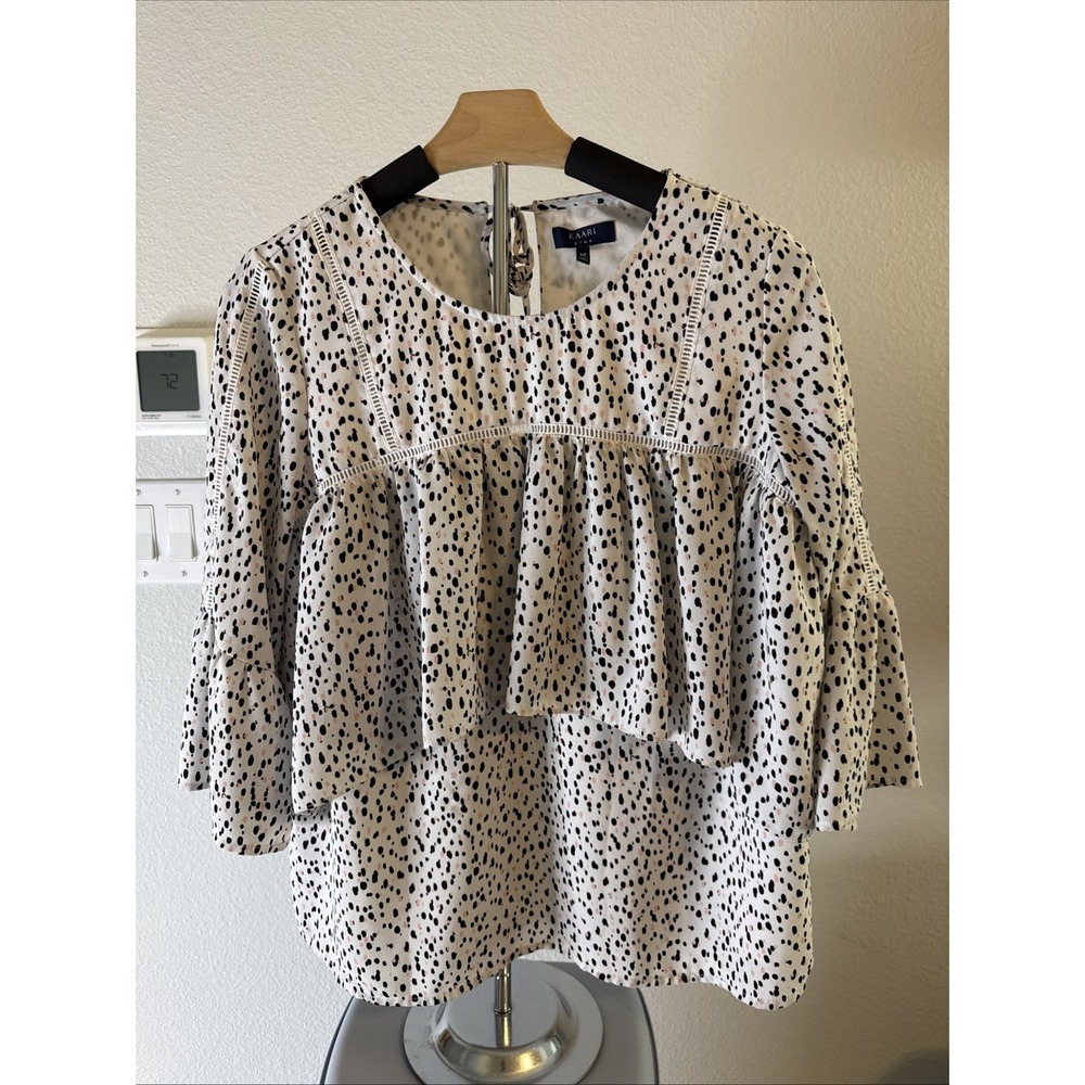Kaari Women's Flounce Blouse Polka‎ Dot Multicolor Size Medium